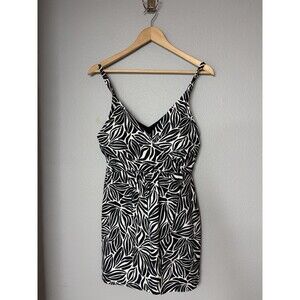 Lands' End Women’s Medium V-Neck Tulip Faux Wrap Swim Dress Black Modest 10 12